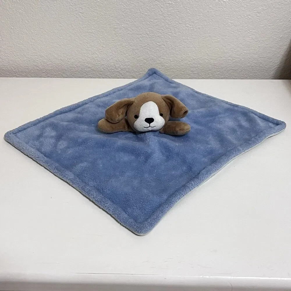 Carter's Tan Puppy Dog Blue Security Blanket Lovey Lovie Blankie